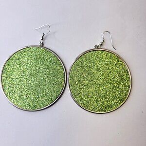Green Glitter Round Earrings